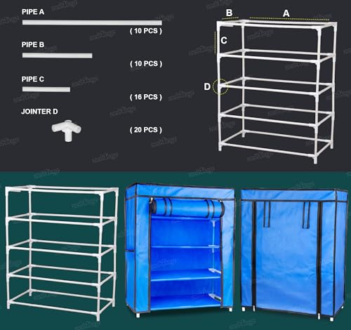Image of Zest 4 Toyz 4 Shelf Shoe Rack for Home with Zip Door Cover & Side Pockets Shoe Stand Multipurpose Storage Rack for Footwear Toys Clothes with Dustproof Cover (Blue)