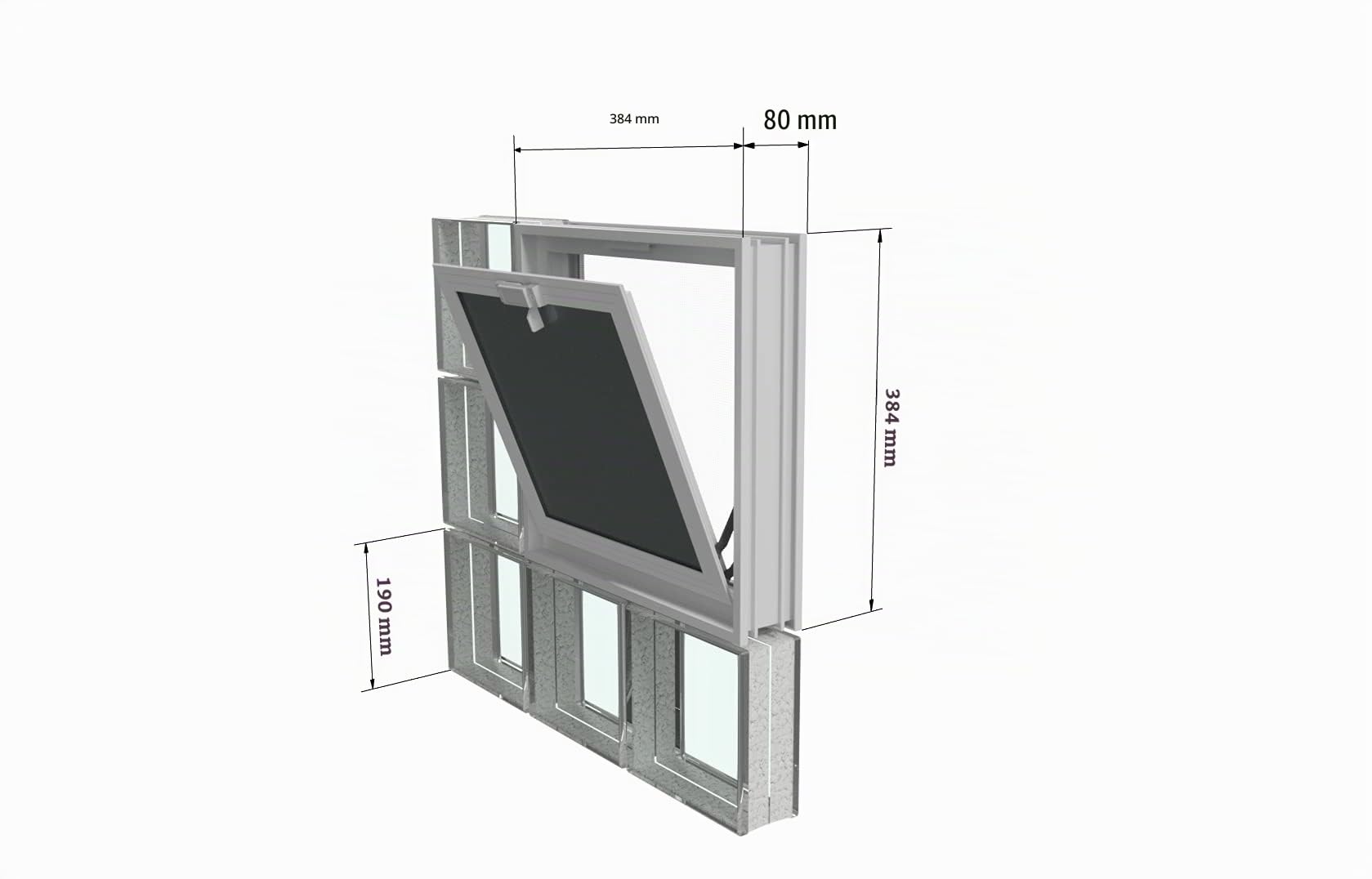 Fenêtre de ventilation à insérer dans un mur de vitrebriques ou de maçonnerie | Dimensions 38,4X38,4X8 cm | Unité de vente 1 fenêtre