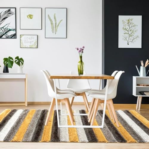 Image of Super Soft Floor Area Rug 6 x 8 Feet Soft Smooth Thick Non-Slip Fluffy Shaggy Carpet for Bedroom, Drawing, Kids Room, Office with Upto 2 Inch Microfiber High Pile (Yellow Black B)