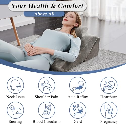 Axelrod Bed Wedge Pillow Set Foam | Adjustable Pillows for Back, Leg and Knee Pain Relief | Post Surgery Ortho Pillow – Anti Snoring, Heartburn, Acid Reflux & GERD Grey