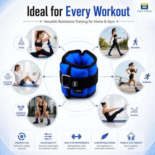 Image of Btag Solid Neoprene Ankle & Wrist Weights (0.25 kg x 2 Pcs) | Adjustable Strap | Unisex Leg & Arm Weight Cuffs for Gym, Workout & Training (Blue)