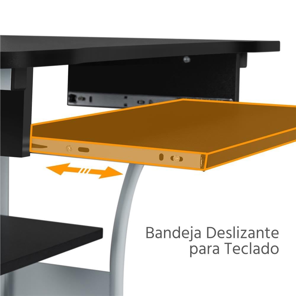 Yaheetech Mesa de Ordenador con Ruedas 80x50x132cm Mesa de Trabajo Móvil Escritorio con Estantería Bandeja para Teclado para Estudio Casa Oficina Negro
