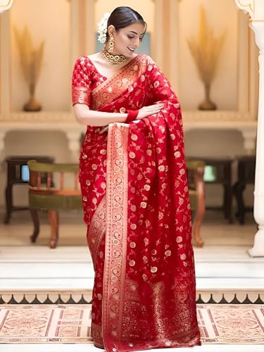 Image of Yashika Women's Pure Kanjivaram Silk Saree Soft Banarasi Style Wedding With Blouse Piece | Saree For Women | New Sari