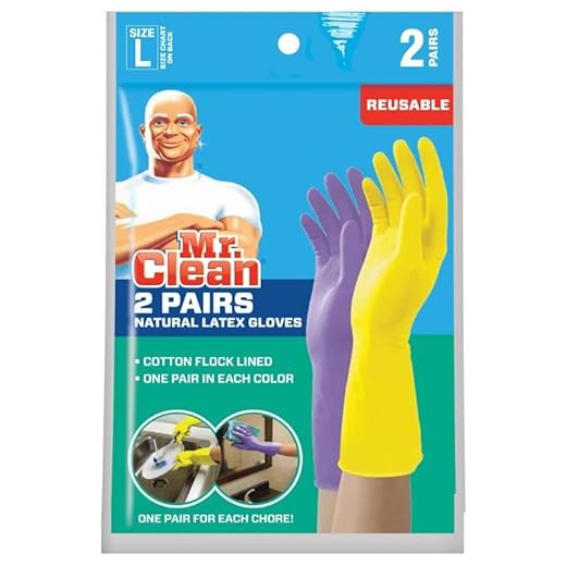Mr. Clean Large Reusable Latex Gloves, 2 Color, 2 Pairs