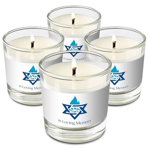 Ohr Candles Yahrzeit Memorial Candles - 1 Day Yahrzeit Candle - 26 Hour Yom Kippur Jewish Candles in Glass Tumbler - 4 Pack