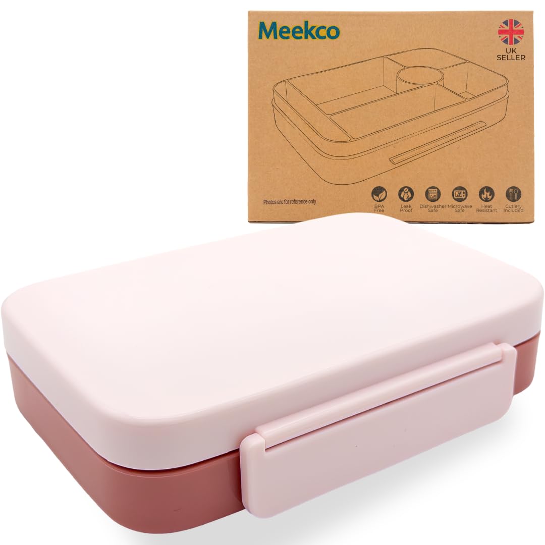 Meekco Bento Style Lunch Box for Adults - BPA Free, Leak-Proof, Heat Resistant, Microwave & Dishwasher Safe, Two-Tone with Cutlery - Perfect Bento Lunch Box for Adults (Pink)