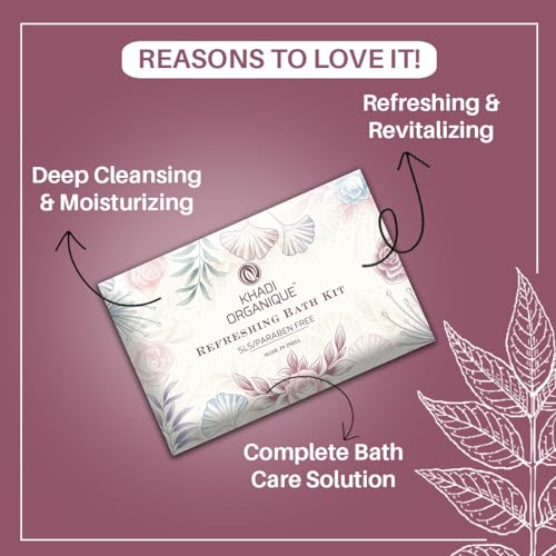 Image of Khadi Organique Refreshing Bath Kit with Red Onion Hair Cleanser, Red Onion Conditioner, Rosewater Soap, Vitamin-C Face Wash, Hair Serum
