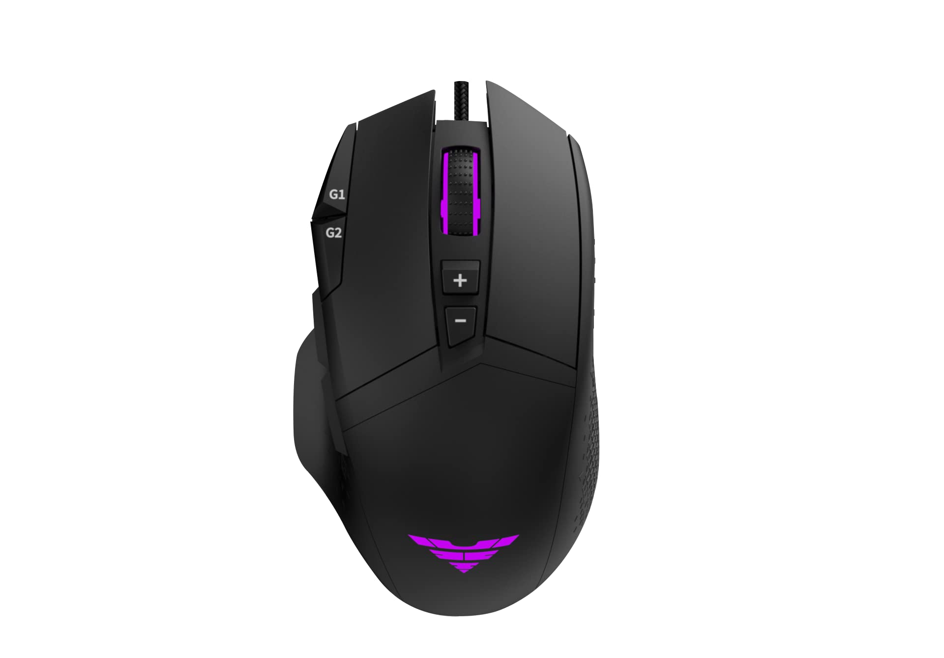 PREYON Falcon Gaming Wired Mouse with RGB Lighting and Braided Cable - Computer Mouse with Omron 20M Switches - Optical Sensor 12400 DPI - 9 Programmable Buttons