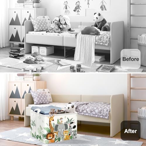 Image of Tropical Animals Baby Laundry Hamper Collapsible Clothes Kid Storage Basket Giraffe Elephant Large Boys Girls Gift Toy Box Bin for Nursery, Lion, 36L