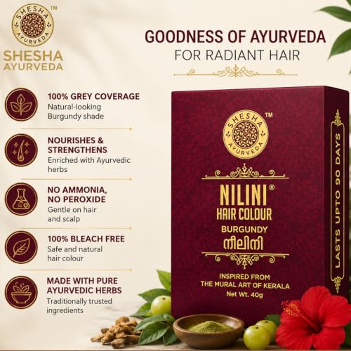 Image of Shesha Ayurveda Nilini Hair Colour - Ayurvedic, No Ammonia, No Peroxide, No Perborates, No Bleach,Natural Burgundy Colour (40g)