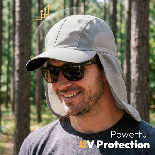 Image of Mens Sun Hat with Breathable Mesh Sun Hats for Men Sun Protection Fishing Hat with Neck Flap for Hiking Cycling