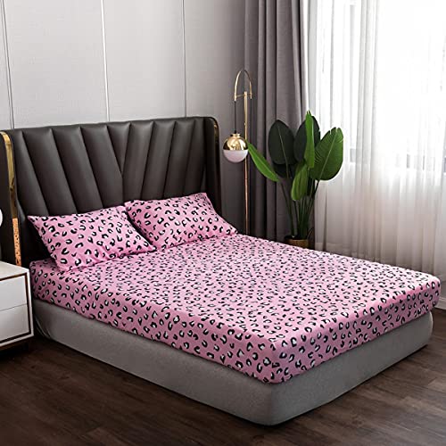 Jejeloiu Cheetah Bed Sheet Set Twin Pink Leopard Print Fitted Sheet For Girls Women Modern Wildlife Bedding Includes 1 Flat Sheet & 1 Sheet With 1 Pillowcase #TOP2