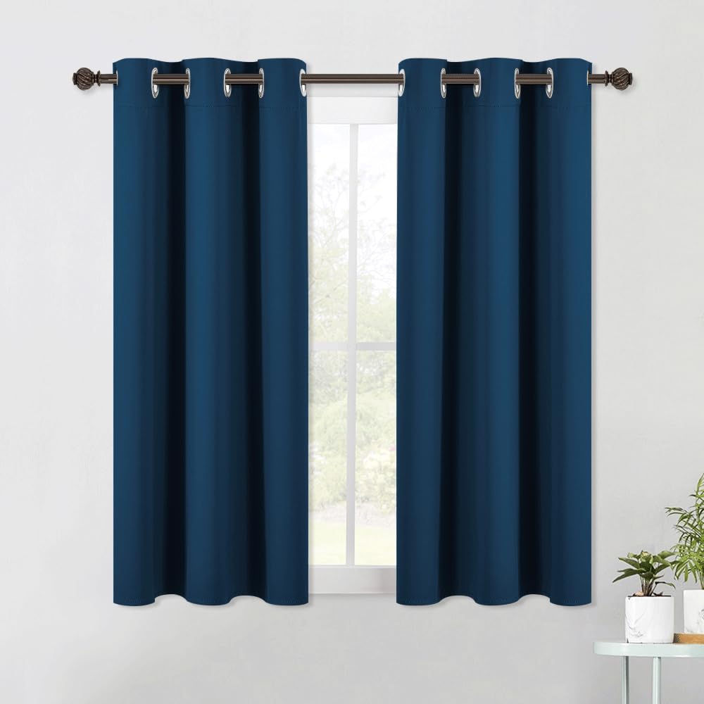 NICETOWN Moroccan Blue Blackout Curtain Panels for Bedroom, 2 Panels, W42 x L40-inch, Thermal Insulated Grommet Top Blackout Draperies and Drapes for Basement