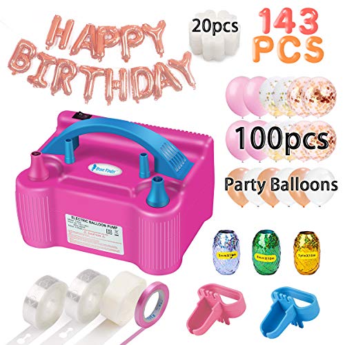Balloon Pump, Party Balloons 12 Inches Kit (100 Pack), Portable Dual Nozzle 110V 600W with Tying Tools, Colored Ribbon for Party Birthday Wedding Festival Balloon Arch Supplies, Decoration Accessory