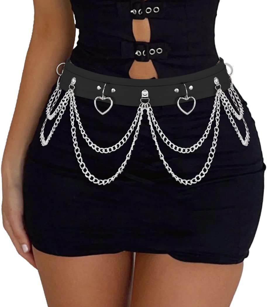 Gothic Waist Chain Belt Black Leather Body Chain Rave Goth Accessories for Women