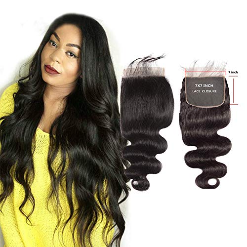 7x7 Closure Human Hair Brazilian Hair With Closure 7x7 Lace Closure Body Wave Free Part Preplucked Bleached Knots Unprocessed Virgin Hair 8a Grade Natural Color 10 Inch