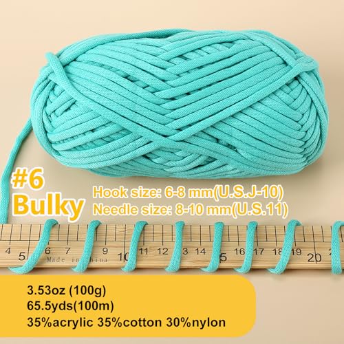 Image of 100g Yarn for Crocheting and Knitting,66yds /60m Cotton Yarn for Beginners,Cotton-Nylon Acrylic Blend Yarn for Beginners Crochet Kit Making(Teal Blue)