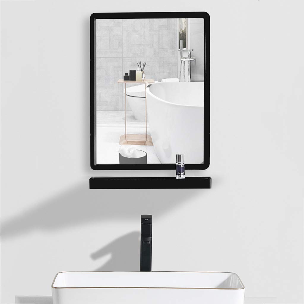 40 x 50 cm Specchio da Parete HD con Cornice in Metallo Nero Specchio per Trucco da Barba Grande con mensola, Design Semplice ed Elegante per Il Bagno