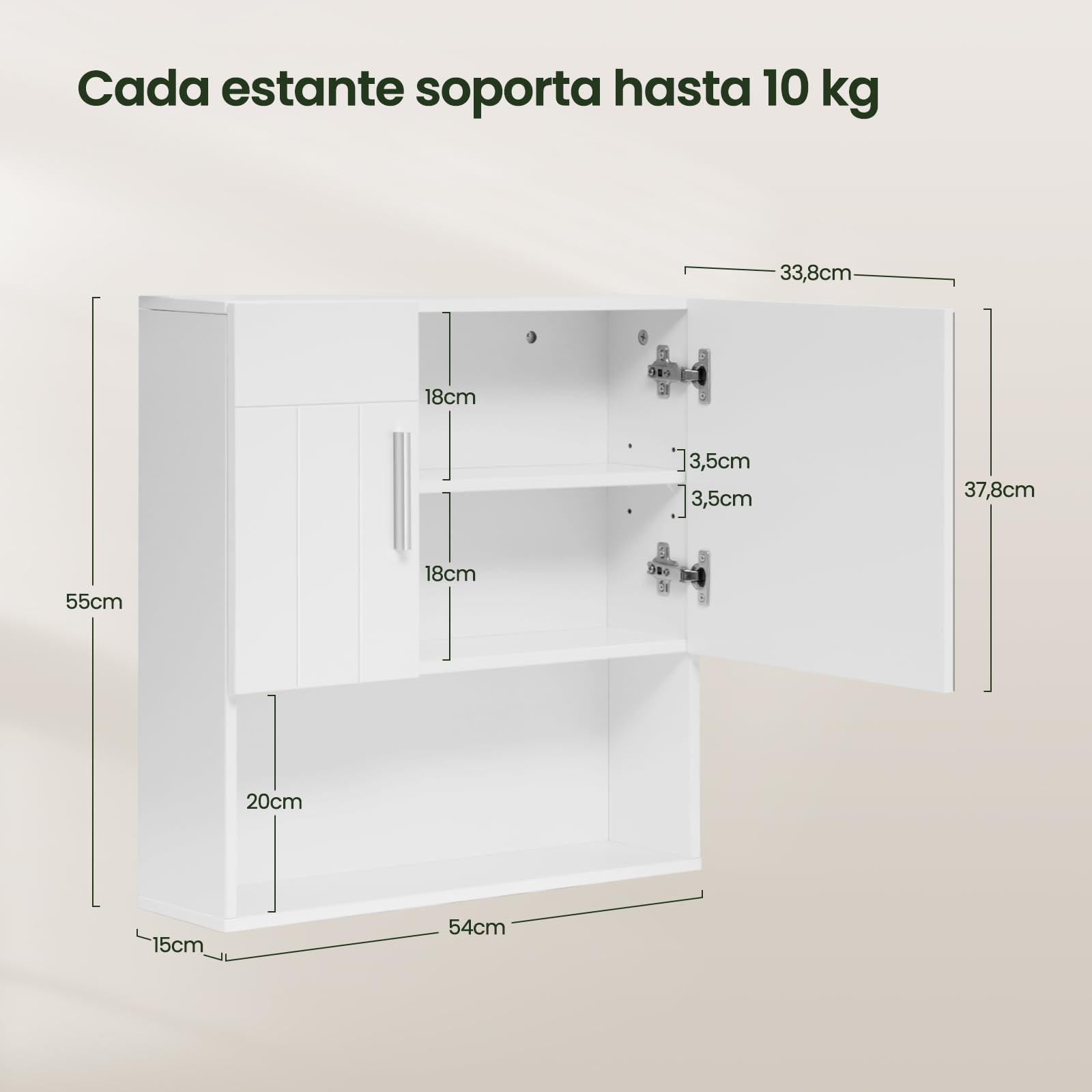 EUGAD Armario Baño de Pared, Mueble Baño con Espejo, Armario Colgar de Baño con Puerta y Estante Ajustable, 4 Compartimentos Interiores y 1 Abierto, MDF, Blanco