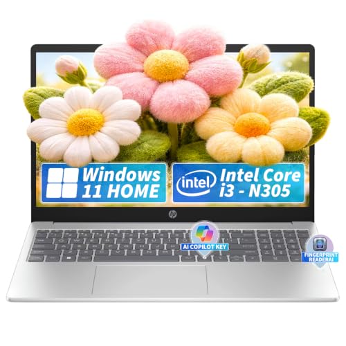 Image of HP Laptop for Students and Business, Intel 8 Core i3-N305 Processor, 8GB RAM, 256GB SSD, 15.6 inch FHD IPS Micro-Edge Anti Glare Display, Fingerprint Reader, Webcam Privacy Shutter, Win 11 Home, Silver