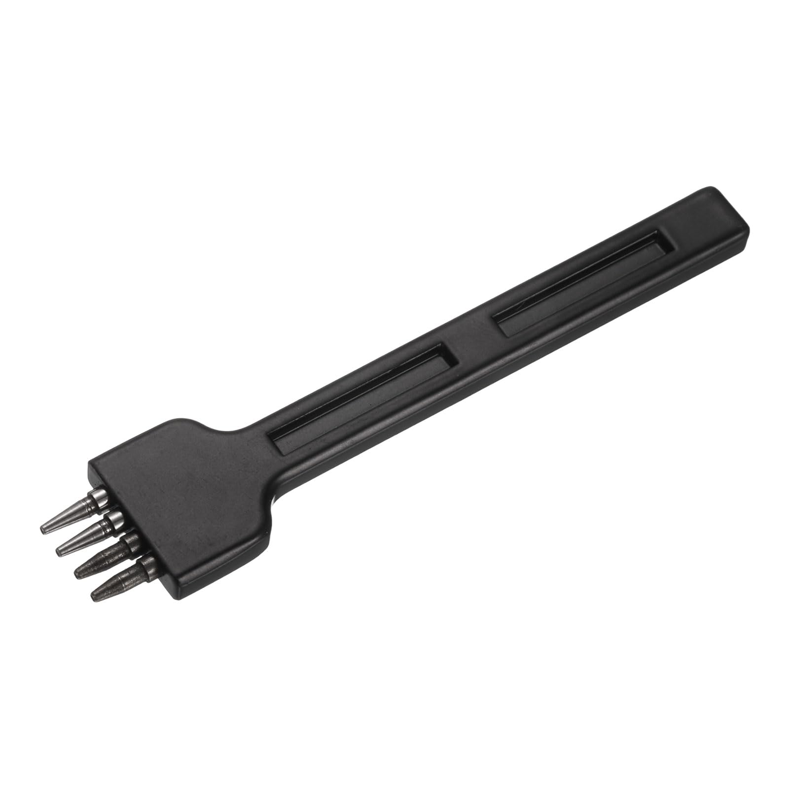 sourcing map Leather Stitching Punch 4mm 4 Prong Carbon Steel Leather Punch Hole Tool Stitching Chisel for DIY Craft Handbag Wallets Card Belt Holders Key Holder Belt, Black