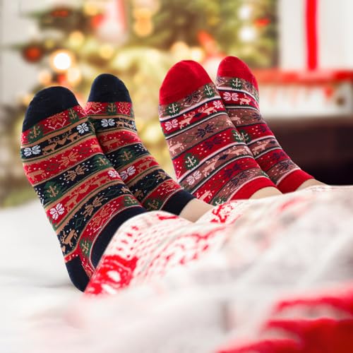 12 Pairs Adult Christmas Socks with Grips Winter Warm Women Socks Xmas Cozy Non Skid Cute Socks for Home Gift2