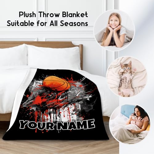 Custom Basketball Blanket, Cozy Soft Throw Blankets for Kids, Cool Black Flannel Throw Gifts for Couch Office, 30x40 Inches