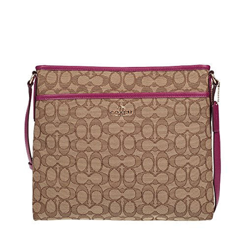 Coach Outline Signature File Crossbody Bag Khaki Fuchsia F55363