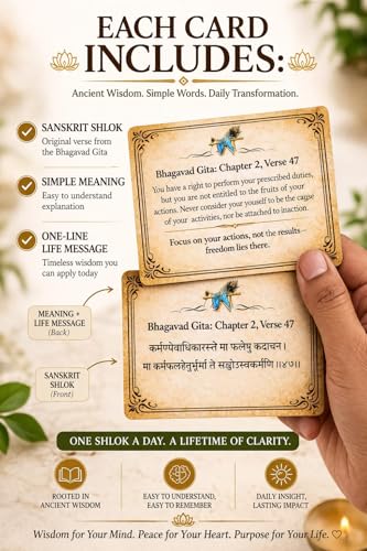 Image of Bhagavad Gita Daily Reflection Cards (70 Shlok Wisdom Cards) | 7 Chakra Bracelet | Sanskrit Shlokas with Meaning | Spiritual Mindfulness Practice | Gift-Ready Eco-Friendly Packaging