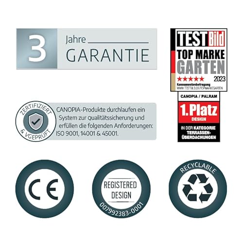 Canopia by Palram Vordach für Haustür Bremen 1500 Pultvordach 150 x 94 cm Grau Sonnenschutz Haustürvordach inkl. Regenrinne