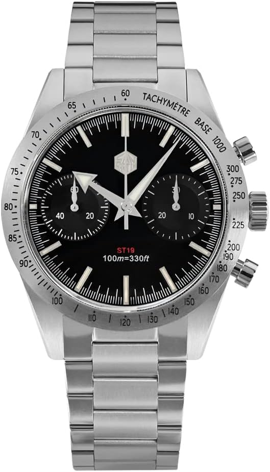 LOve PeaceSan Martin SM57 Vintage Luxury Chronograph Mens Watches Sapphire Glass Stainless Steel Seagull ST1901 Manual Winding Wristwatch, black 2