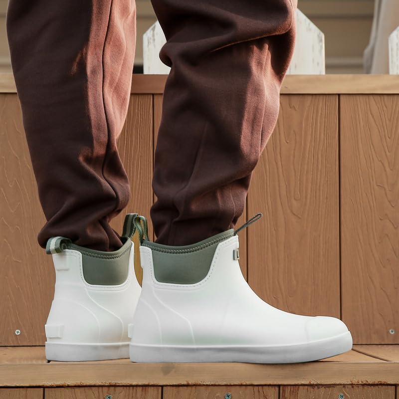 Image of Mens Deck Boots, Saltwater Fishing Booties Rubber Waterproof Ankle Rain Boots, High-performance Footwear Chelsea Boots for Gardening Fishing Boating Camping Sailing