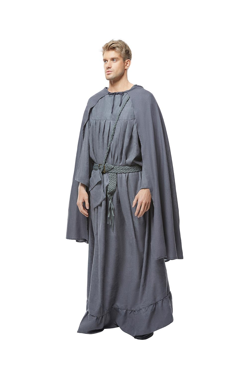 Costume de magicien pour homme - Cape, avec ceinture, sac à bandoulière - Accessoires d'Halloween - Gris