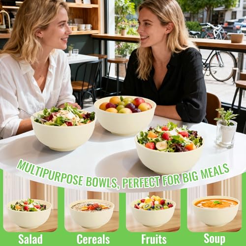 Image of Large Wheat Straw Bowls Set of 6, 60 OZ Unbreakable Serving Bowls, Microwave Safe & Dishwasher Safe, Perfect for Salad, Fruit, Cereal, Soup, Ramen, Family Meals, Beige