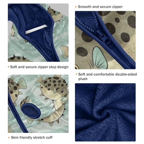 Fish Pattern Pufferfish Toddler Fleece Jacket Girl Boys Hooded Fleece Jacket Coat Warm Outwear Zip-up 3-10T3