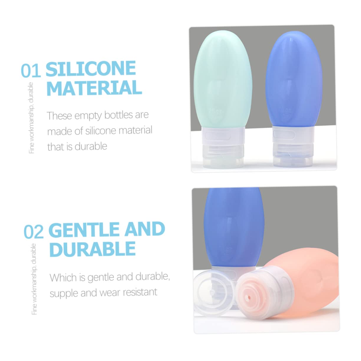 Ipetboom 12pezzi Bottiglie Viaggio Silicone Per Liquidi Ricaricabili Contenitori Per Toilette Adatti Per Cosmetici e Bagno Colori Rosa Bianco