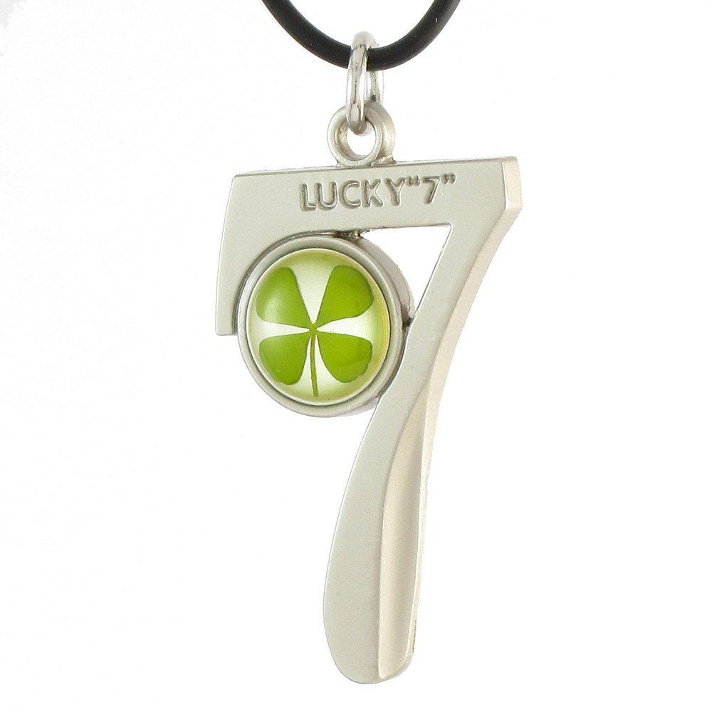 Genuine Four-leaf Lucky Clover Crystal Amber Necklace, Lucky 7, Number 7 Seven VII !