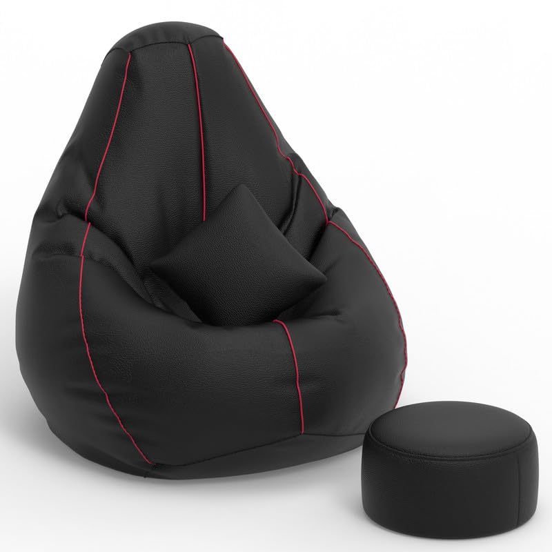 Image of Biggie Bean Bag Chair 6XL with Beans Filled-3D Zen Piping- Bean Bag with 3D Piping-Crafted for Comfort-Styled for Elegance with Free Cushion & Footrest (Matching Color : Piping, Black Pink)