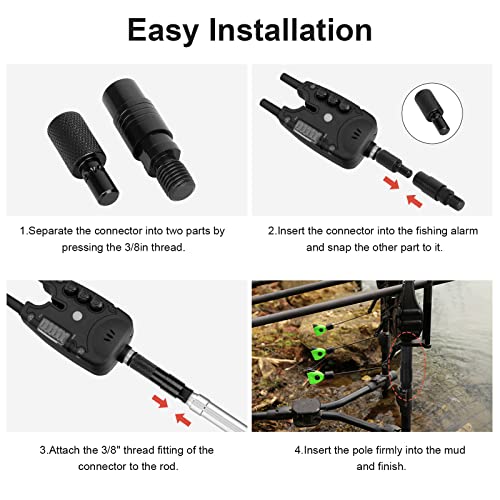 Tsv 4Pcs 3/8 Inch Fishing Quick Release Adapter, Fish Alarm Connector Removable Carp Fishing Rod Pod Bank Sticks, Holder Connector Replacement Accessories For Bite Alarms Fishing Tackle, Black #TOP3