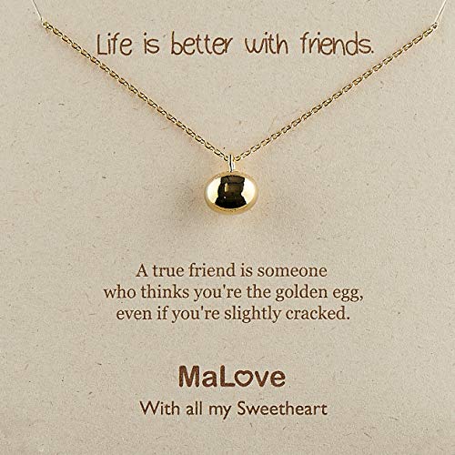 MaLove Lovely Simple Daily Tiny Small Dainty Delicate Golden Egg Inspirational Pendant Necklace, Handmade Gold Tone Plated Pendant Necklace Jewelry Gift for Women