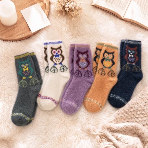 Image of ICEIVY 5 Pair Comfy Fuzzy Warm Winter Cozy Socks Birthday Gifts for Women | Plush Soft Socks Cloud Wool Thick Fluffy Vintage Style Premium Gift-Boxed Socks for Wife Mom Sister Grandma or Girlfriend