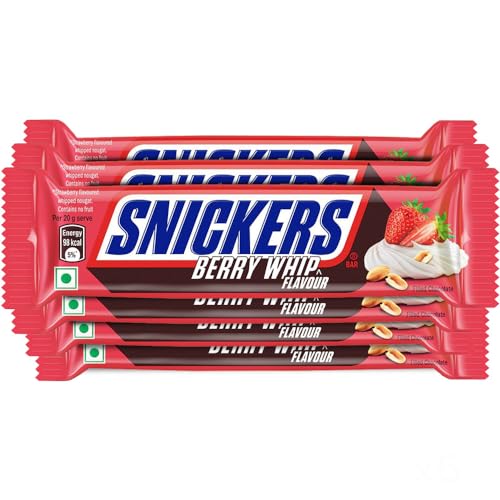 Image of Snickers Berry Whip Flavoured Chocolate Bar | Loaded with Crunchy Peanuts, Nougat & Caramel | Irresistibly Nutty Chocolate Bar | 40g | Pack of 6