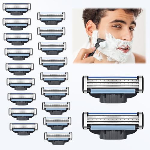 Cuchillas de afeitar para hombre, 20 Piezas Men Shaver Blade, Cuchillas de Afeitar de Recambio, hoja de afeitar de 3 capas, Regalo para Padre Esposo