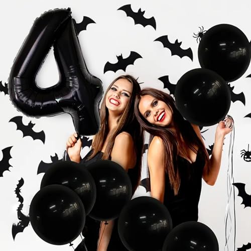 Image of Number Balloons Black Party Balloon - Giant Number 4 Balloon, 40 Inch Large Balloon for Birthday Decorations, Black Party Supplies for Men Women