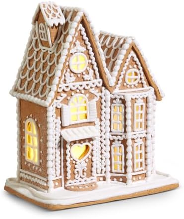 RAZ Imports Christmas Lighted Gingerbread House Figurine, 12-inch Height, Holiday Decoration
