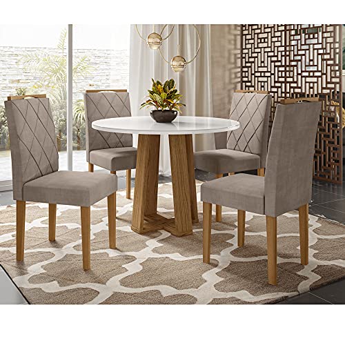 Conjunto de Mesa de Jantar Isabela 1,00m Tampo De Madeira e Vidro Colado com 4 cadeiras Isabela Ypê