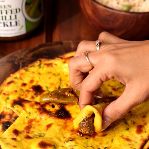 Image of Add me Rajasthani bharwa mirch Stuffed green Chilli Pickle 500gm Athana hari mirchi ka achar Pickles Glass Pack | Spicy & Tangy Homemade Achar (500g) All-Natural Ingredients.