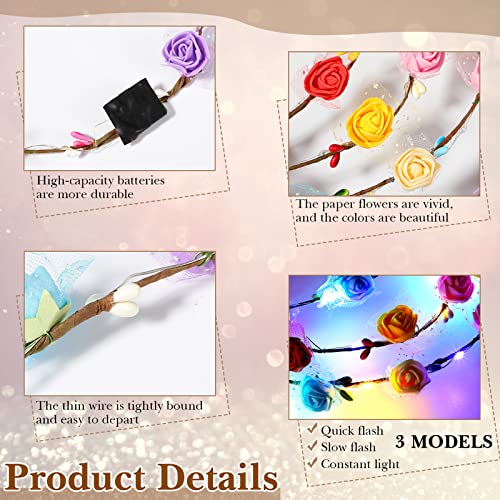 30 Pcs Led Flower Crown Led Flower Wreath Headband Multicolor Light Up Headband Lighted Head Band Crown Led Hair Accessories Luminous Floral Headpiece Flower Headdress For Women Girls Wedding Party #TOP4