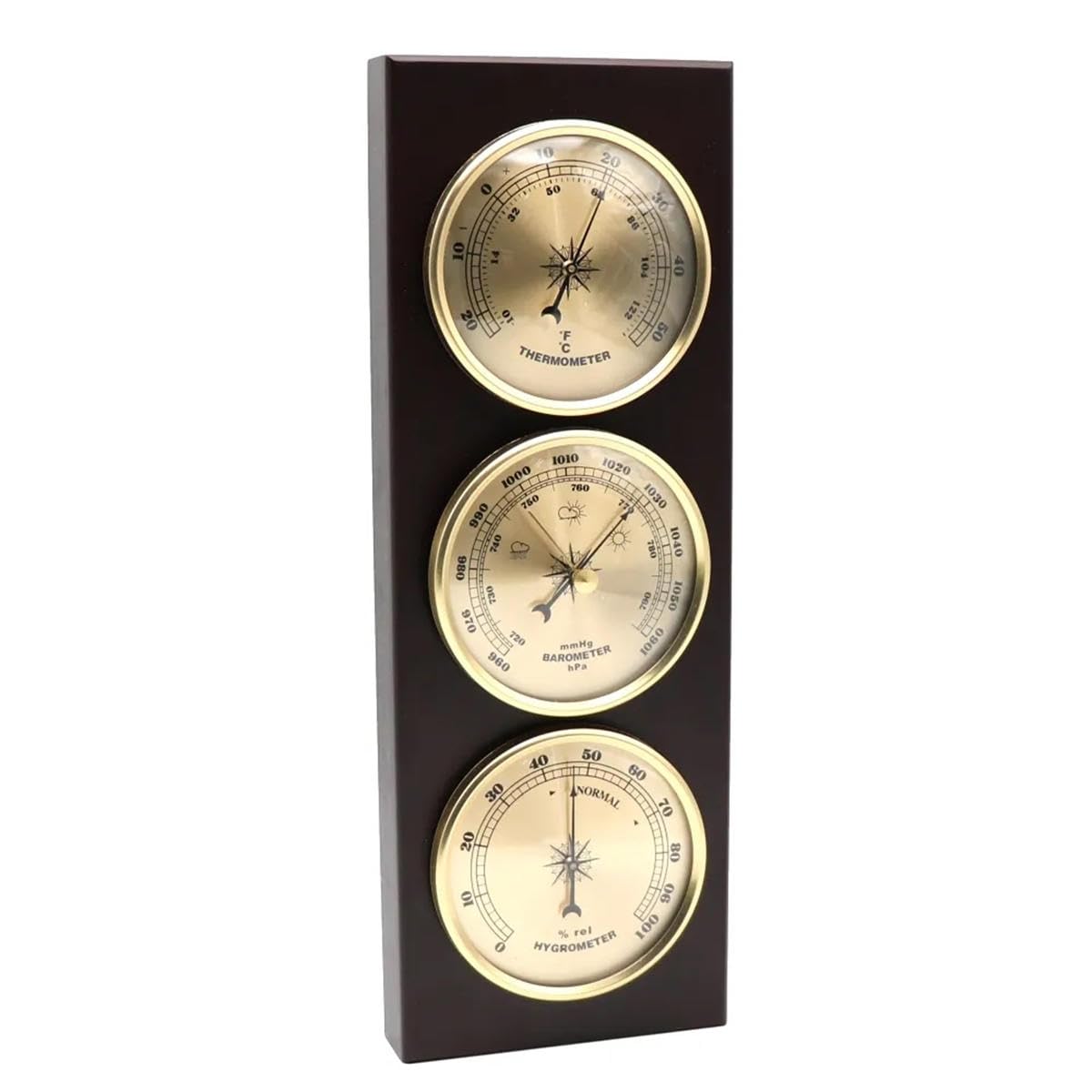 VINGAA Termometro e igrometro 3 in 1 con barometro, stazione meteo analogica, telaio in legno, montaggio a parete, casa, barca da pesca, cameretta dei bambini, ufficio
