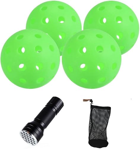 Pelotas de pickleball que brillan en la oscuridad, 40 agujeros USA Pickleballs (USAPA), bolas de pepinillo de práctica de día y noche, con linterna